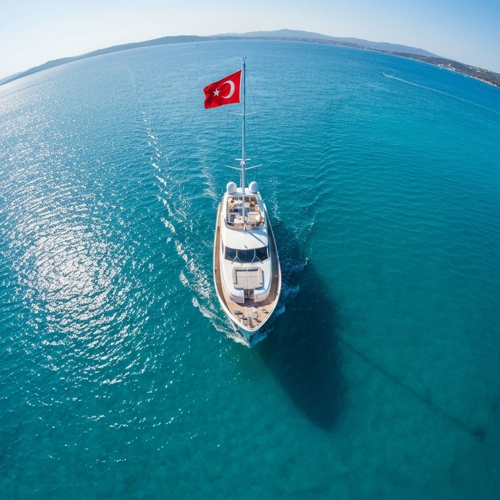 Türk bayraklı lüks yat denizde